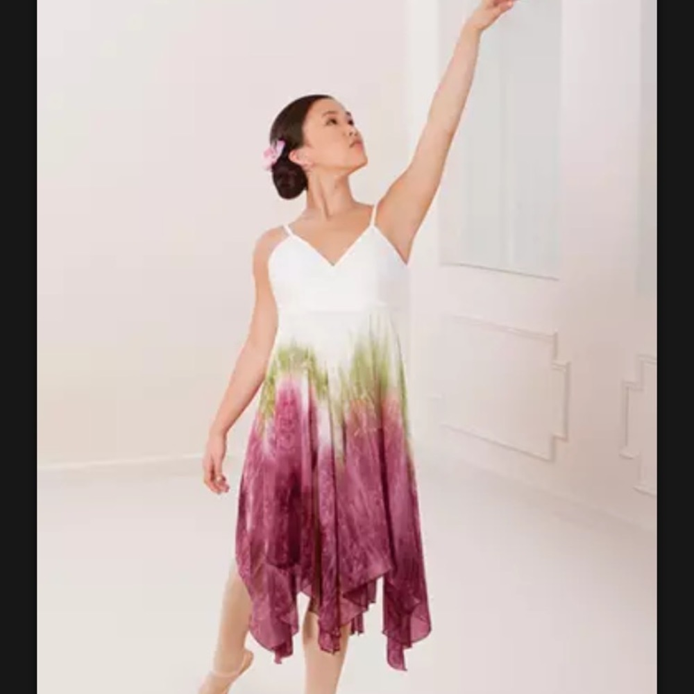 White, pink and green dress